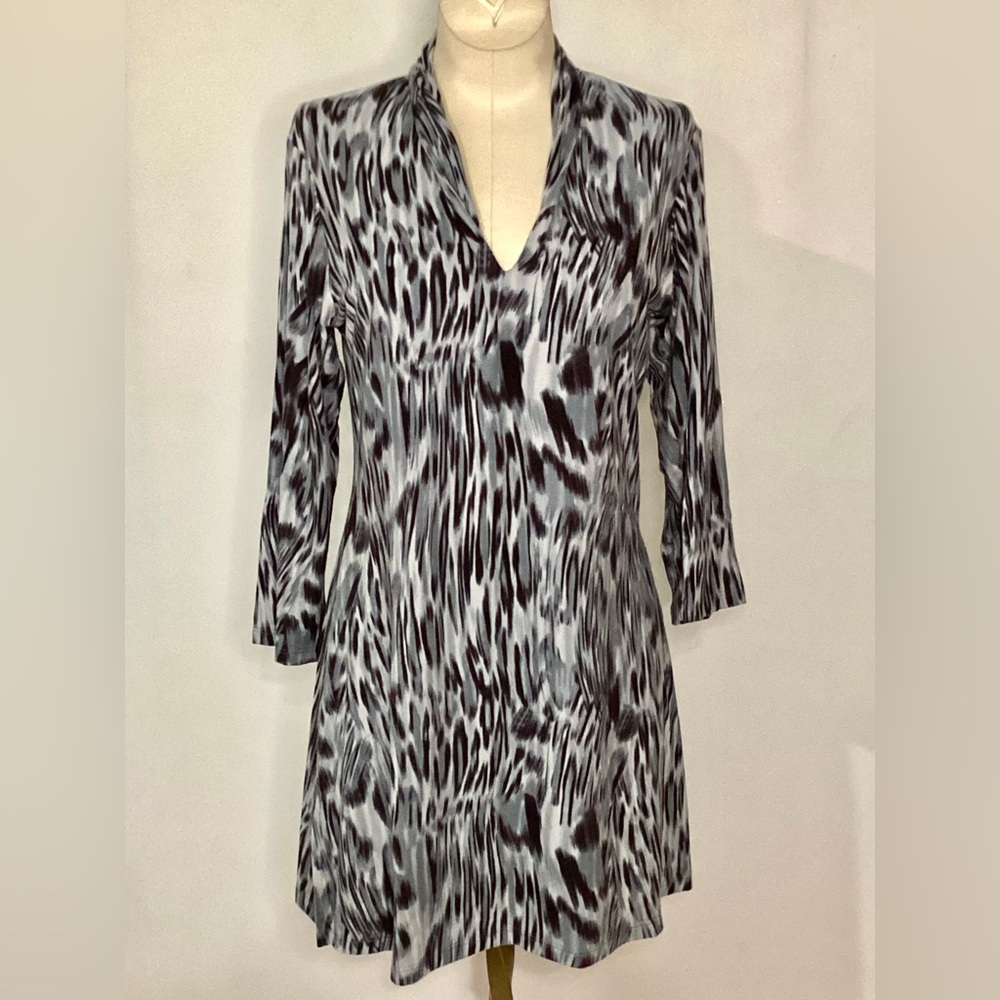 Fabrizio Gianni Elegant Black and Gray Animal Print Tunic Top Size L